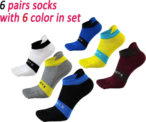Vista 6 de Calcetines de algodón de corte bajo para hombre, 5 dedos, malla invisible, 346, paquete de 9
