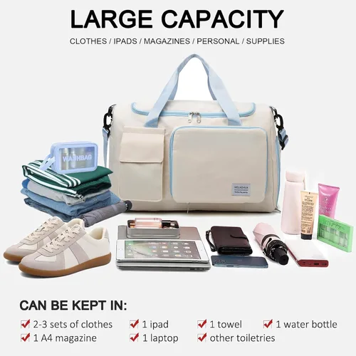 Vista 320 de Pequeña bolsa de gimnasio para mujer, bolsa de viaje con compartimento para zapatos