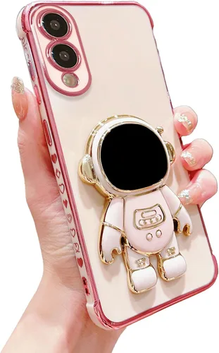 Vista 31 de phylla para Samsung Galaxy A12 Funda de Teléfono con Soporte Oculto de Astronauta Chapado en Oro de Lujo Lindo Astronauta Lateral Lindo
