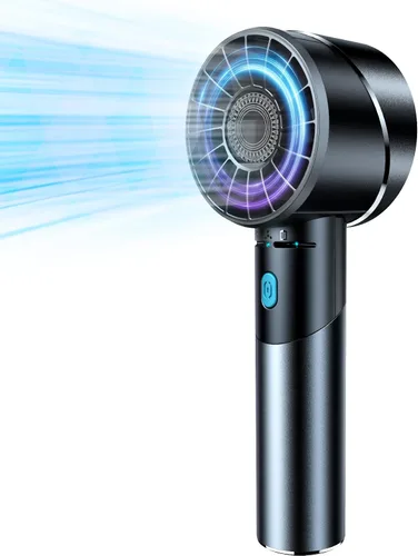 Vista 8 de Lepwings Ventilador de mano, mini ventilador turbo portátil pequeño, recargable con 4 ventiladores personales de alta velocidad, tiempo de Azul