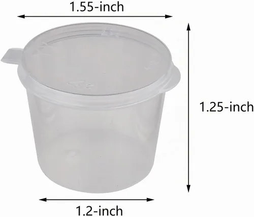 Vista 2 de WARMBUY Vasos desechables de plástico de 1 onza con tapas adjuntas, 100 unidades Pinturas para aderezos para ensaladas y salsas en contenedores