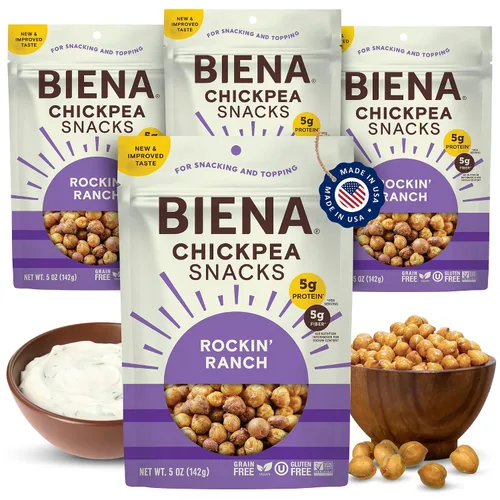 Vista 19 de Biena Bocadillos crujientes de garbanzos tostados, barbacoa, alto en proteínas, alto en fibra, sin gluten, a base de plantas, sin OMG, aperitivos