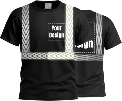 Vista 14 de Camiseta Hi Vis con tira reflectante de alta visibilidad, camisetas de seguridad personalizadas para tu logotipo, camisas de trabajo al aire libre