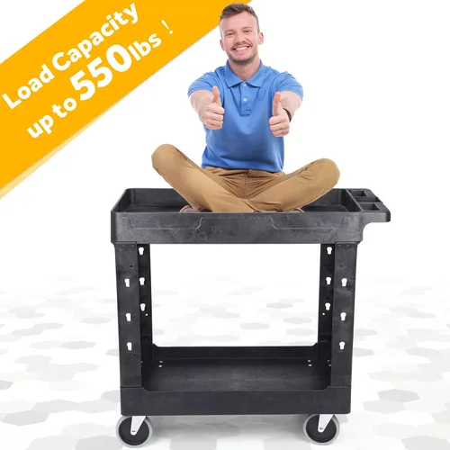 Vista 6 de ELAFROS Carrito utilitario de plástico resistente de 34 x 17 pulgadas - Carrito de trabajo con almacenamiento de tina con estantes profundos