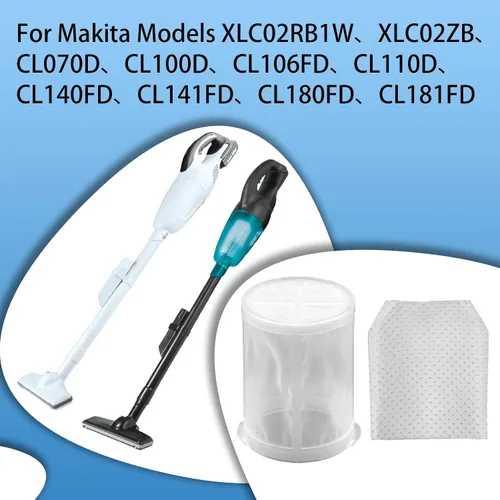 Vista 2 de A-50463 A-50728 Filtro compatible con aspiradoras inalámbricas Makita XLC02RB1W, XLC02ZB, CL070D, CL100D, CL106FD, CL110D, CL140FD, CL141FD