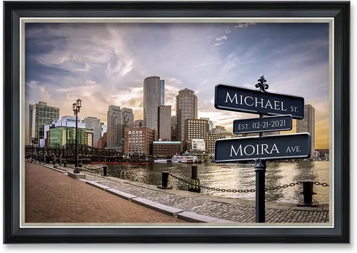 Vista 144 de IPIC - Personalized Framed Canvas with Custom Street Sign in Boston Personalized Street Signs with Names, Custom Canvas Print, Boston Sunset