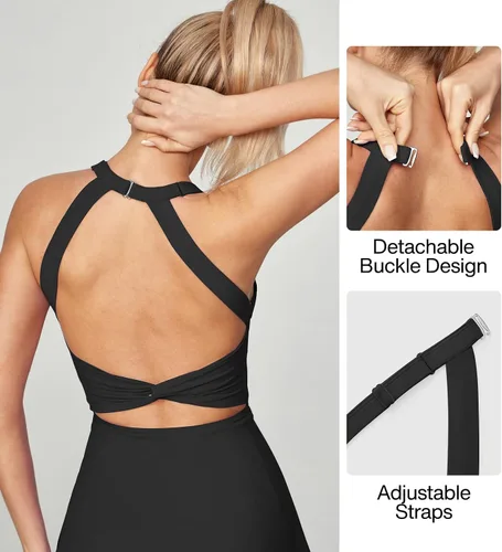 Vista 5 de Heathyoga Vestido de tenis con pantalones cortos y sujetador integrados, vestido atlético para mujer, de verano, con corte y torsión, para golf