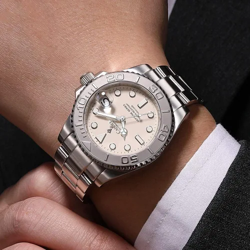 Vista 4 de CADISEN Reloj mecánico automático para hombre, reloj casual para hombre, correa de cuero, impermeable, zafiro