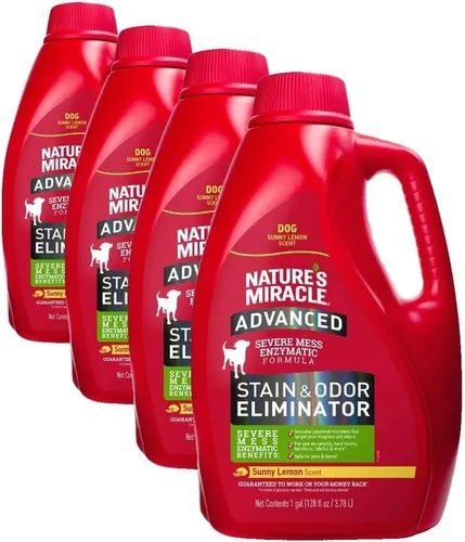 Vista 10 de Nature's Miracle Eliminador Avanzado de Manchas y Olores, Aroma a Limón Soleado, Fórmula Enzimática para Desórdenes Severos para Desastres Difíciles