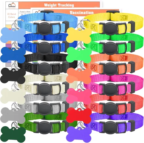 Vista 13 de GAMUDA 12 collares reflectantes para identificación de cachorros, juego de nailon suave, bandas de arena con hebilla ajustable con 2 gráficos