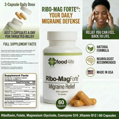 Vista 2 de para el alivio de la migraña, desarrollado por neurólogos y especialistas en migraña, suplemento natural para la prevención del dolor de cabeza, sin
