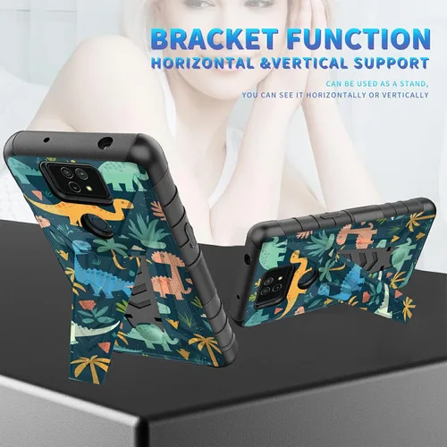 Vista 22 de Funda para AT&T Maestro Max 2021/Cricket Ovation 2 con protector de pantalla de vidrio templado, funda resistente con función atril integrada