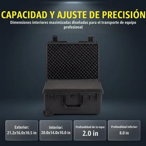 Vista 3 de MEIJIA - Funda rígida impermeable para cámara de alta calidad, funda protectora rígida con espuma de ajuste personalizable y ruedas, protección