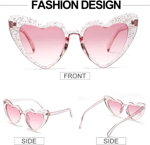 Vista 5 de Dollger Lentes de sol con forma de corazón para mujer, estilo retro, diseño de ojo de gato, UV400