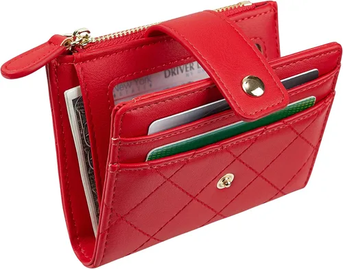 Vista 30 de Cartera de cuero para mujer, pequeña, compacta, plegable, con bolsillo para monedas con cremallera