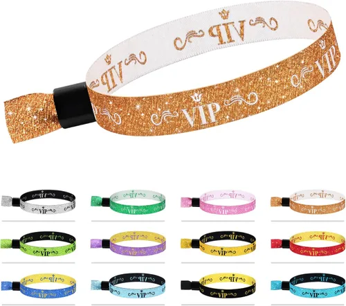Vista 13 de 100 piezas de pulseras VIP de tela para eventos, pulseras VIP desechables para eventos, pulseras VIP de colores para eventos, para conciertos Negro