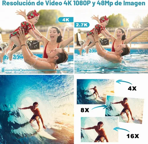 Vista 4 de Cámara digital subacuática 4K 48MP impermeable con tarjeta de 32 GB, selfie de doble pantalla (frontal y trasera), buceo de 10 pies/3M