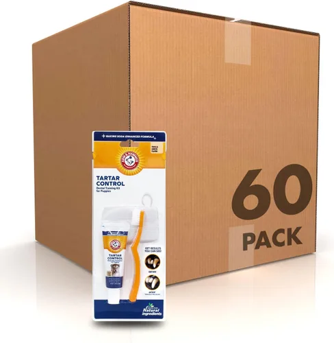 Vista 7 de Arm & Hammer para mascotas kit de 3 piezas para control del sarro para perros, contiene pasta, cepillo de dientes y cepillo para el dedo, reduce