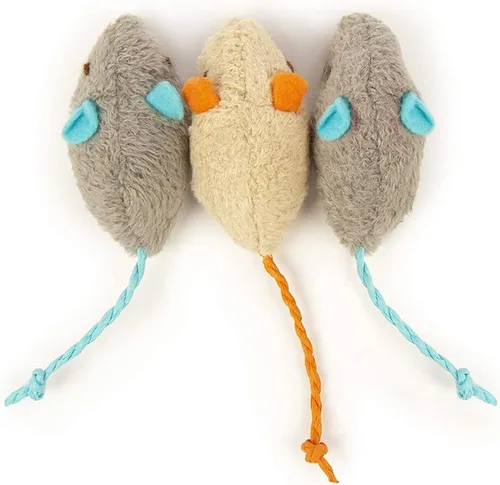 Vista 6 de Juguete interactivo para gatos, juguete de peluche en forma de ratón (3 unidades)
