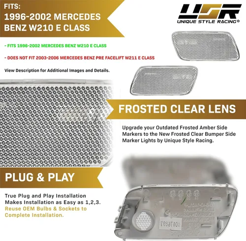 Vista 4 de USR DEPO 96-02 W210 Clase E Conjunto de Luz Marcadora Lateral Transparente del Parachoques (Izquierda + Derecha) Compatible con Mercedes Benz W210