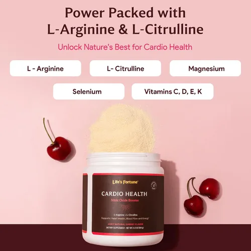 Vista 4 de Life's Fortune L Arginine L Citrulina Suplemento en polvo Suplemento de óxido nítrico de alta potencia con sabor a cereza natural