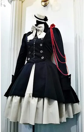 Vista 2 de Vestido gótico Lolita para mujer estilo vintage de manga larga talla grande estilo renacentista retro falda de princesa con volantes estilo steampunk