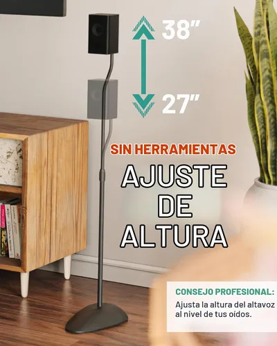 Vista 2 de ECHOGEAR Soportes universales para altavoces, altura ajustable con compatibilidad universal, funciona con Vizio, Klipsch, Bose y más, incluye