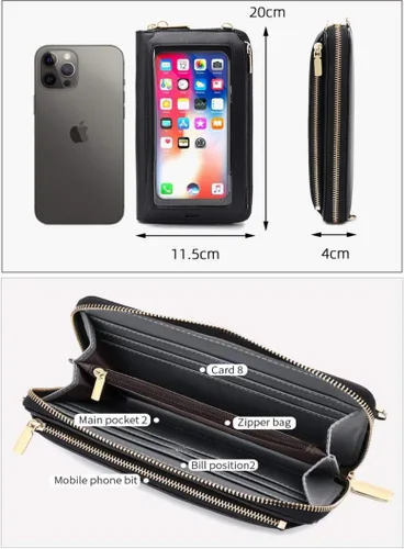 Vista 4 de Bolsa pequeña para teléfono con pantalla táctil con bloqueo RFID, bolso bandolera para mujer