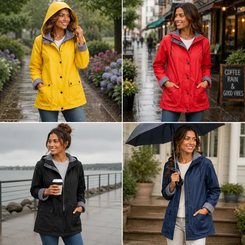 Vista 4 de URBAN REPUBLIC - Chaqueta de lluvia para mujer - Impermeable ligera y cortavientos para mujer (S-3XL)