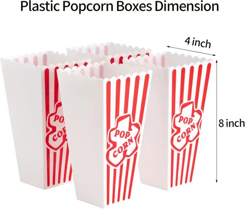 Vista 2 de RAYMEA Recipientes de plástico para palomitas de maíz, cajas reutilizables de estilo retro a rayas rojas y blancas para noche de cine de 4 x 8