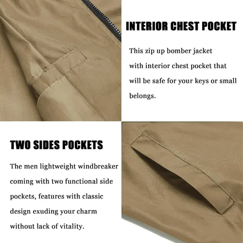 Vista 5 de COOFANDY Men Bomber Jackets Lightweight Windbreaker Jacket Casual Softshell Flight Fashion Winter Fall Coat with Pocket