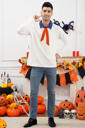 Vista 2 de Arvilhill Disfraz de Halloween para adultos, camisa de manga larga para cosplay