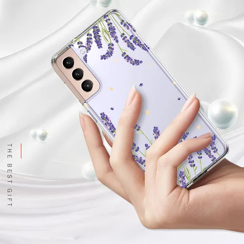 Vista 6 de BAISRKE - Carcasa rígida para Samsung S21, diseño floral, color lavanda