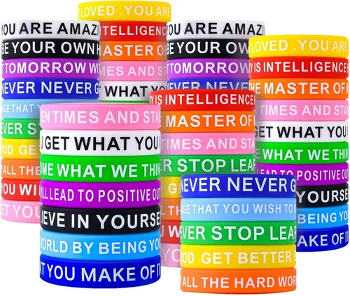 Vista 8 de Pulseras de goma con cita motivacional, pulseras de silicona inspiradoras de colores, pulseras elásticas unisex para hombres, mujeres