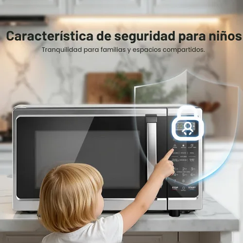 Vista 7 de Hornos microondas de encimera de 0.7 pies cúbicos, horno microondas de 700 vatios con iluminación LED, plato giratorio y bloqueo para niños