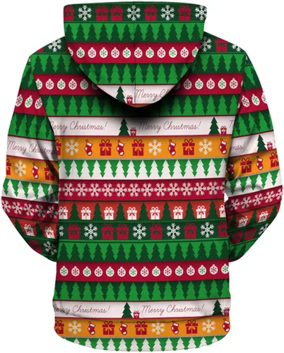 Vista 5 de Sudaderas con capucha de Navidad para mujer, talla grande, casual, holgada, con estampado gráfico, manga larga, cuello redondo, suéter sin botones