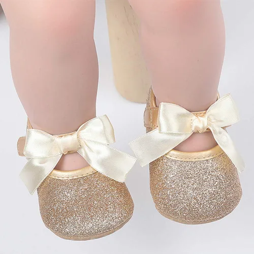 Vista 2 de Timatego Zapatos planos Mary Jane para bebé, con lazo de encaje, suela suave, antideslizante, para recién nacido, para primeros pasos, boda