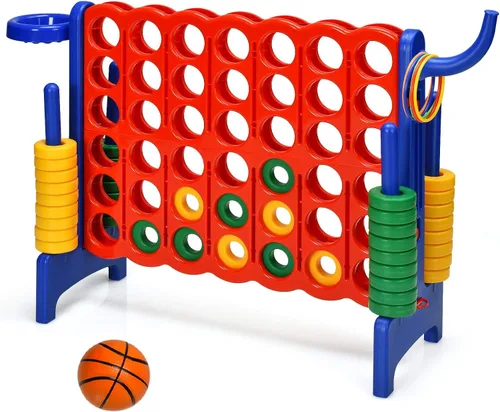 Vista 10 de Costzon Giant 4 en una fila, Jumbo 4 a puntuación, juego gigante con aro de baloncesto, lanzamiento de anillos, deslizador de liberación rápida, 42