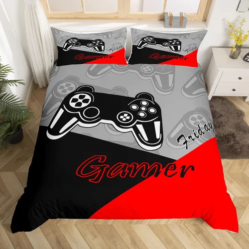 Vista 24 de Feelyou Juego de funda de edredón para niños y adolescentes, juego de funda de edredón con estampado de consola de videojuegos, decoración del Multi