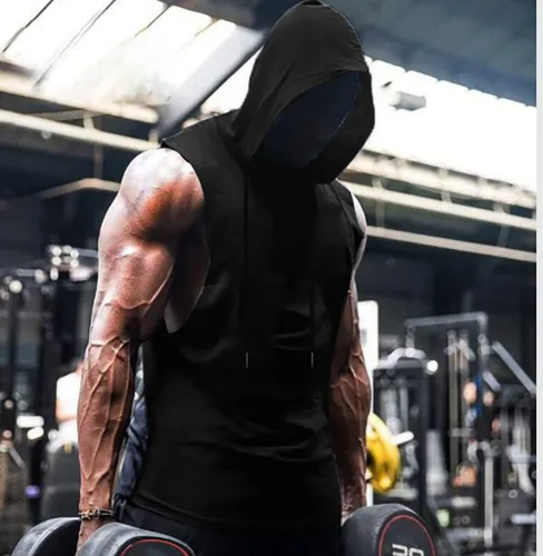 Vista 3 de Babioboa Camisetas sin mangas con capucha para hombre, para entrenamiento deportivo, sin mangas, para gimnasio, culturismo, corte muscular