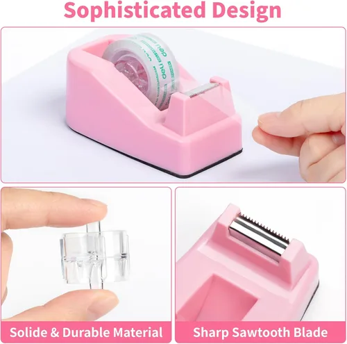 Vista 5 de Accesorios y organizadores de escritorio de oficina rosados, suministros de oficina para escritorio para mujeres, grapadora, 1000 grapas, removedor