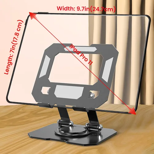 Vista 3 de Soporte para Tablet para Escritorio, Soporte de Escritorio para Tablet Giratorio Ajustable de 360°, Soporte Plegable de Aluminio para Tableta