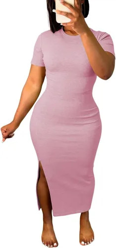 Vista 20 de Women's Casual Short Sleeve Dress T Shirt Bodycon Dresses V Neck Maxi Sundress Basic Party Club Dress