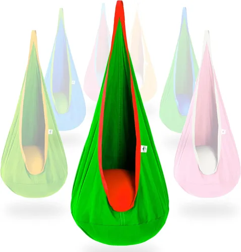 Vista 14 de Hamaca tipo cápsula OUTREE 100% de algodón para niños. Para uso interior y exterior, Azul