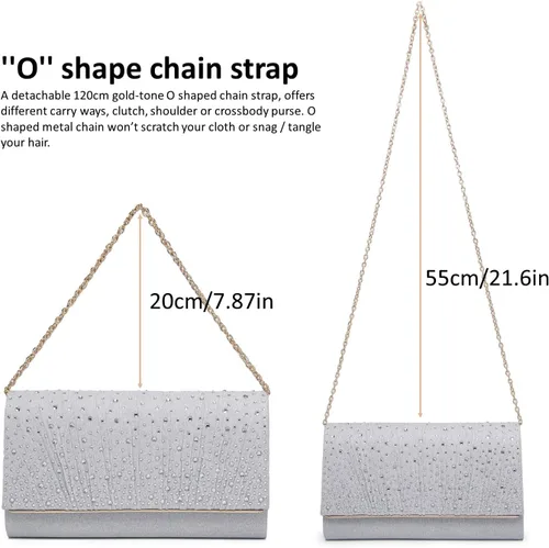 Vista 5 de Bolsas de noche para mujer, con lentejuelas con purpurina, bolso de mano brillante para mujer, bolso formal de boda, fiesta, baile