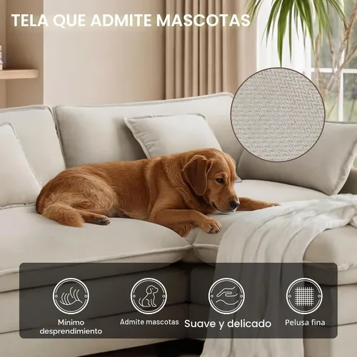 Vista 5 de KISLOT Sofá modular modular de gran tamaño de 74.4 pulgadas con 4 almohadas Sofá nube, cojines dobles, asientos profundos, sala de estar Arena