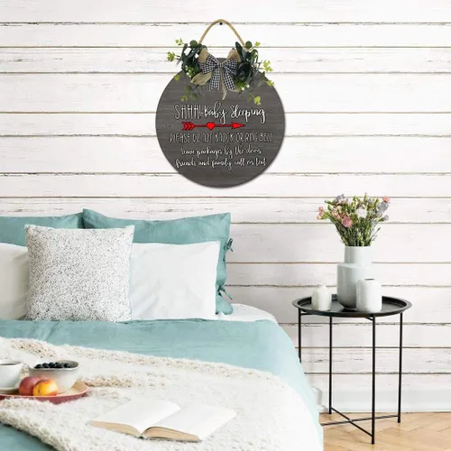Vista 6 de Baby Sleeping Plsease Do Not Knock or Ring Bell - Colgador redondo de madera para puerta, guardería, puerta delantera, decoración de perilla