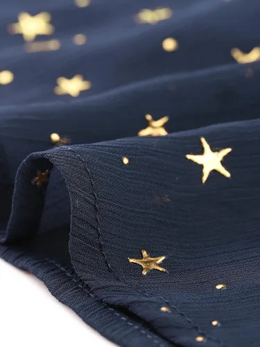 Vista 4 de Allegra K Vestido de gasa acampanado para mujer, vestido corto de manga fruncida con estrellas metálicas doradas