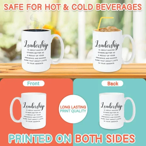 Vista 3 de Bubble Hugs Taza de café inspiradora de 15 onzas, el liderazgo es acerca de hacer que otros mejoren motivación idea de regalo para líder jefe