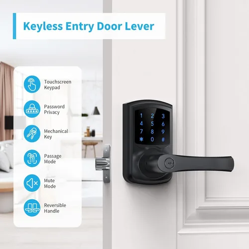 Vista 2 de Signstek Cerradura de puerta de entrada sin llave con asa, perilla de puerta de teclado digital, cerradura electrónica inteligente con código